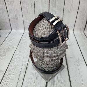 Daniel Cremieux Black and Brown Leather Belt with Silver Accent Buckle